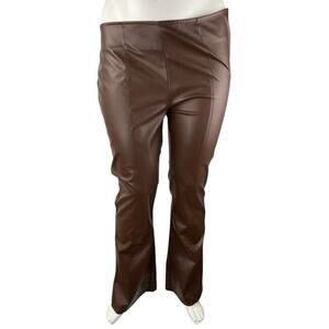 Heartbreak Women's Brown Faux Leather Vegan Flare Bootcut Trousers Pants XXL